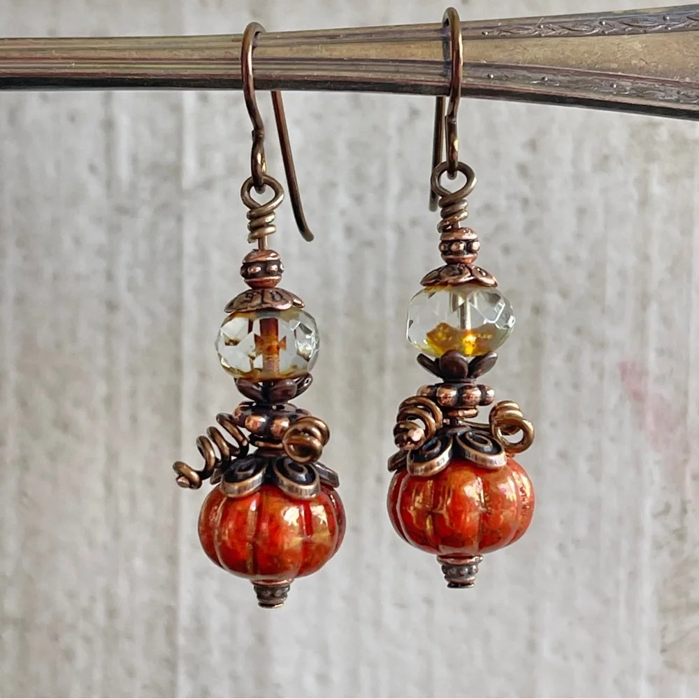 Hand Crafted “Cinderella’s Pumpkin” Dangle Earrings - Picture 5 of 11